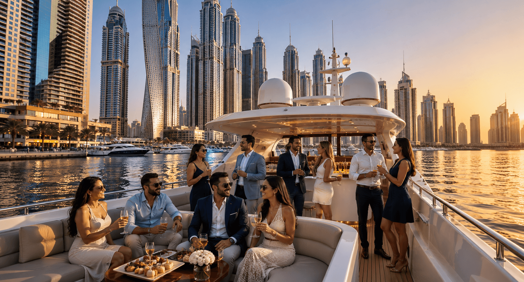 Corporate group arranged on Yacht